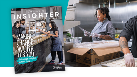 Food service insighter magazine, chefs, working in kitchen, food service operators, making change work for you.