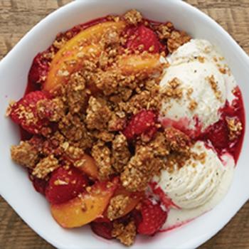 Triple Berry Granola Crisp made using frozen berries for a year-round foodservice menu item