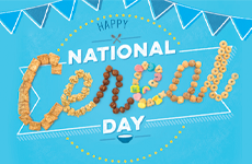 A blue background promoting national cereal day