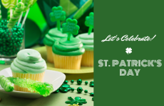 Green background with green cupcakes and treats celebrating st patricks day