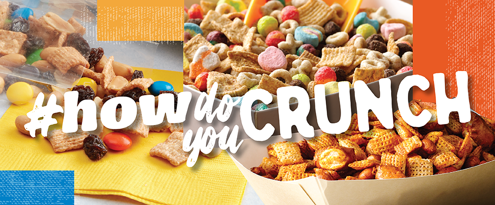#HowDoYouCrunch Lucky Charms and Chex cereal served mixed with nuts, raisins, chocolate candies