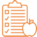 Orange icon that checks off boxes on clip board for nutrition needs.
