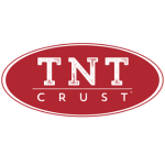 Red oval shape with TNT crust logo in the middle.