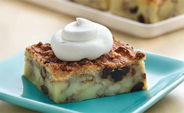 Biscuit Bread Pudding on teal plate