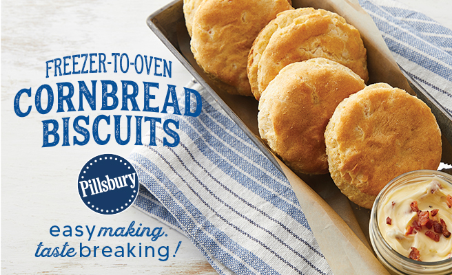 Freezer-to-oven FTO Cornbread Biscuits from Pillsbury. Easy making, taste breaking!