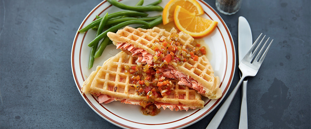 Waffled Salmon with Spicy Orange Maple Sauce