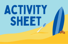 Beach theme with cereal and spoon for activity sheet